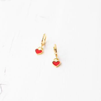 Tiny Red Heart Huggie Hoop Earrings, 6 of 10
