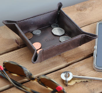 Personalised Vintage Leather Desk Tidy Coin Tray, 5 of 6