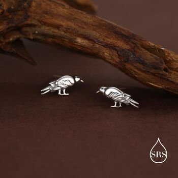 Crow Stud Earrings In Sterling Silver With Oxidised Finish, 2 of 11