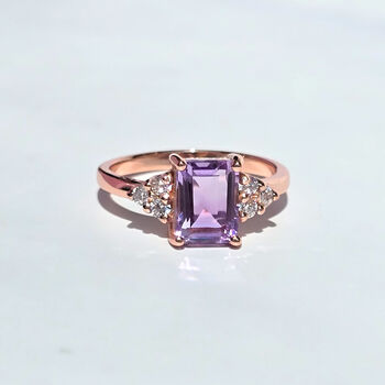 Lavender Amethyst Emerald Cut Ring In Silver And Gold Vermeil, 12 of 12