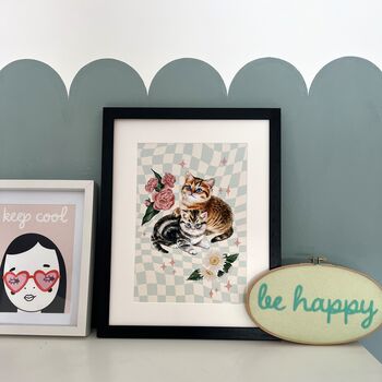 Kittens Print With Check Background, 3 of 4
