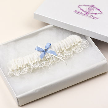 Wedding Garter 'Something Blue' Embroidered Tulle, 2 of 5