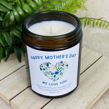 Personalised Mothers Day Flower Heart Amber Candle, 2 of 5