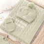 Seaside Blue Cable Knit Baby Blanket, Hat And Mittens Set, thumbnail 2 of 12