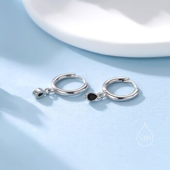 Extra Tiny Black Dotted Droplet Cz Huggie Hoop Earrings, 7 of 12