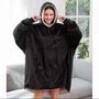Black Oversized Plush Hoodie Wearable Blanket, thumbnail 1 of 3