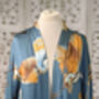 Ladies Luxury Bamboo Silk Kimono Robe Crane Bird Dusk Blue, thumbnail 6 of 9