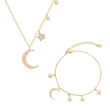 Moon And Star Charm Gift Set | Necklace And Bracelet, 3 of 8