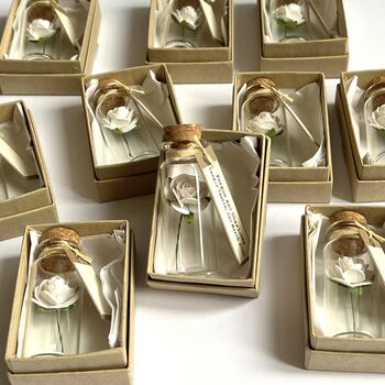 Personalised Paper Red Or Cream Roses In Bottles Wedding Party Favours, 10 of 12