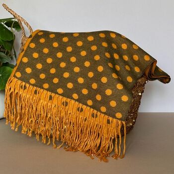 Cashmere Blend Spots Scarf In Mustard Yellow, 4 of 5