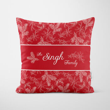Personalised Red Holly Christmas Cushion, 4 of 7
