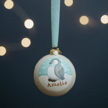 Baby's First Christmas Bauble. Hand Painted Penguin, 3 of 6