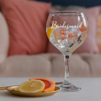 Personalised Engraved Bridesmaid Wedding Party Gin Glass, 3 of 7