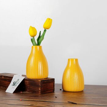 Set Of Three Yellow Ceramic Mini Vases, 2 of 4