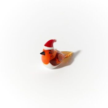 Hand Blown Tiny Glass Robin In Santa Hat, 4 of 5