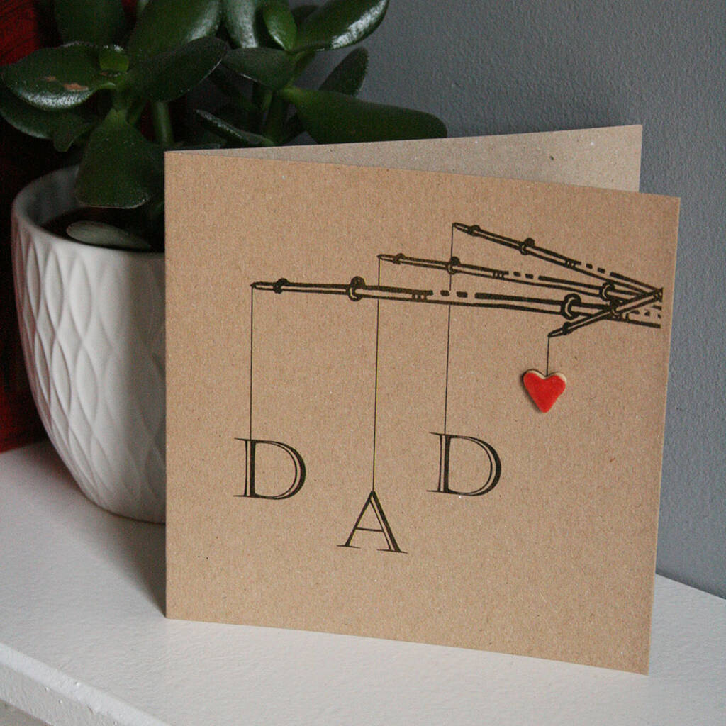 Handmade 'Dad' Fishing Card With Ceramic Heart Detail By Juliet