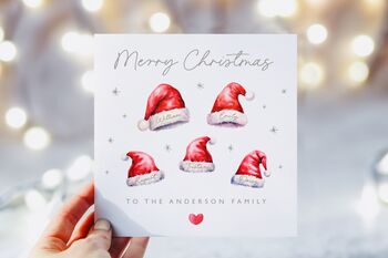 Personalised Family Santa Hats Christmas Card *Up To Six Santa Hats, 3 of 6