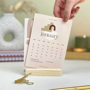 2024 Desk Calendar With Refillable Cards And Wood Stand, 3 of 9