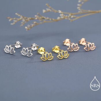 Lotus Flower Stud Earrings In Sterling Silver, 2 of 12