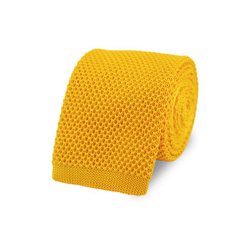 100% Polyester Diamond End Knitted Tie Mustard Yellow, 2 of 4