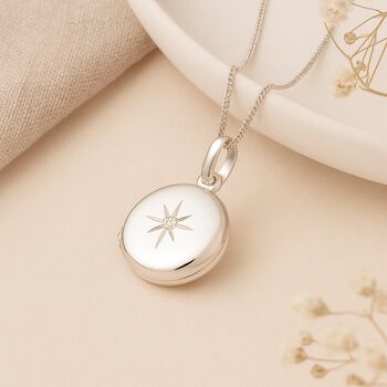 Personalised Sterling Silver April Birthstone Locket – Cubic Zirconia, 4 of 8