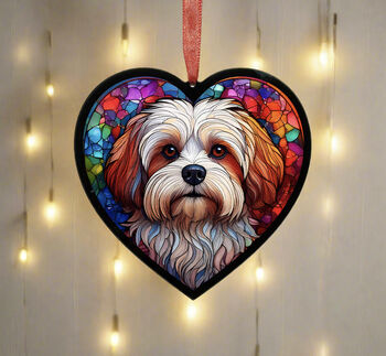 Lhasa Apso Stained Glass Effect Heart Suncatcher, 3 of 5
