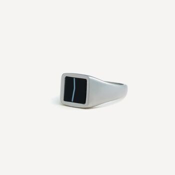 Men's Silver White Line Onyx Square Gemstone Signet Ring, 2 of 10