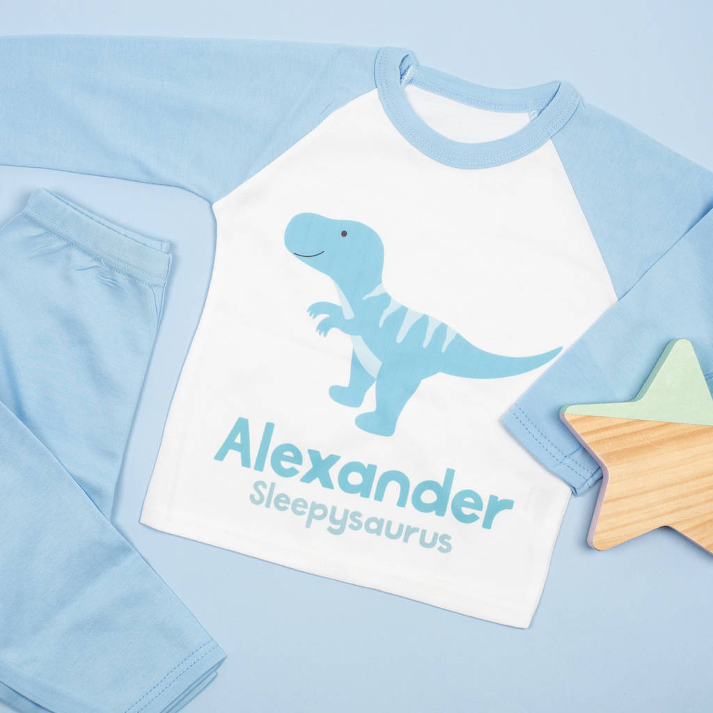 Personalised Dinosaur Blue / Pink Kids Pyjamas / Pjs, 1 of 2