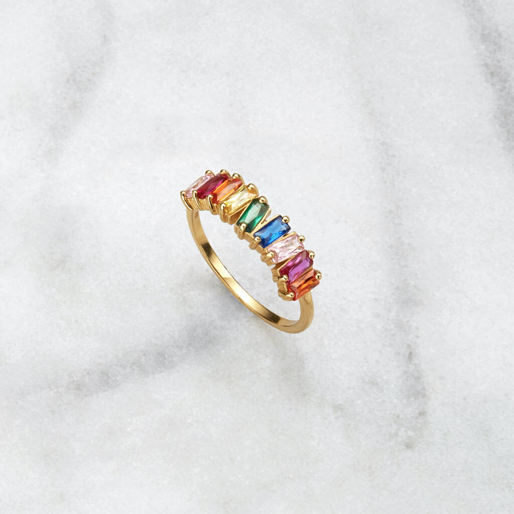 Rainbow Baguette Crystal Ring By LILY & ROO | notonthehighstreet.com