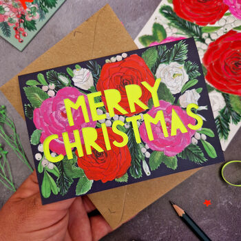 Merry Christmas Neon Floral Papercut Christmas Card, 3 of 7