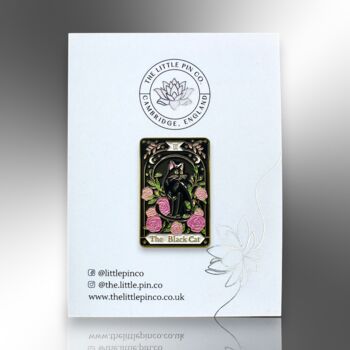 Floral The Black Cat Tarot Card Enamel Pin Badge, Friendship Gift, Botanical Cat Brooch, 4 of 8