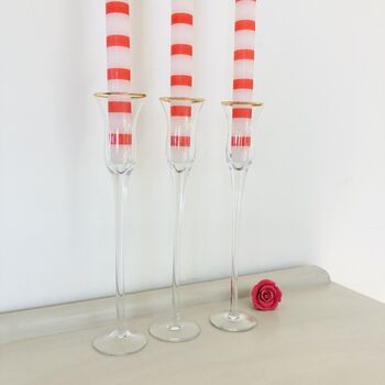 Pair Of Red And White Extra Long Dinner Candles, 3 of 3