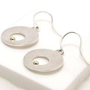 Silver Disc With Gold Ball Detail Hook Earrings, 3 of 6