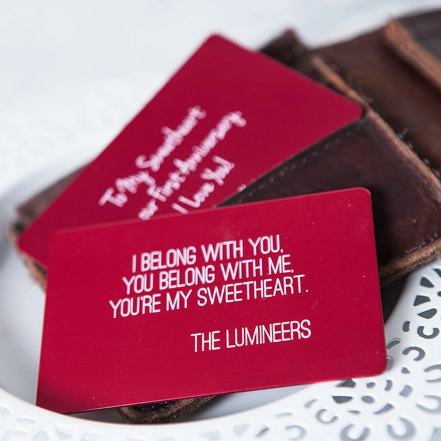 personalised song lyrics wallet card by clouds and currents ...