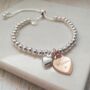 Silver Ball Slider Bracelet, Engraved Rose Gold Heart, thumbnail 1 of 9