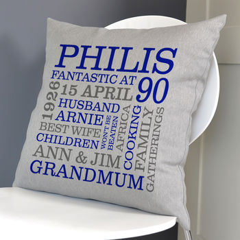 Personalised 90th Birthday Word Art Cushion, 6 of 8