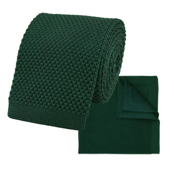 Dark Green Knitted Neck Tie, Bow Tie And Pocket Square Variations Made From Soft Polyester | Gents Formal Accessories | Gift For Him | Wedding Tie, 5 of 12