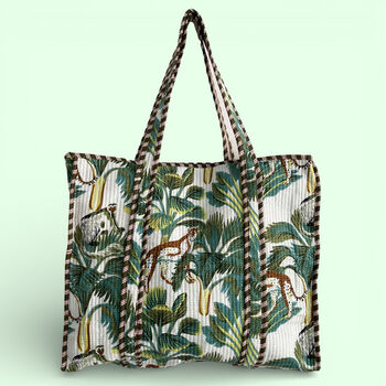 Leopard Print Large Quilted Cotton Tote Bag In White, 2 of 10