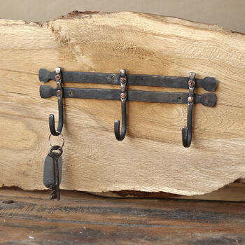 6th Anniversary Gift Handmade Iron And Copper Coat Rack, Three Or Five Hook Variations, 7 of 8