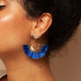 Celeste Blue – Art Deco Silky Tassels And Deco Brass Statement Dangle Earrings, thumbnail 1 of 4