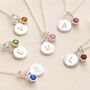 Personalised Sterling Silver Mini Initial And Birthstone Necklace, thumbnail 2 of 11