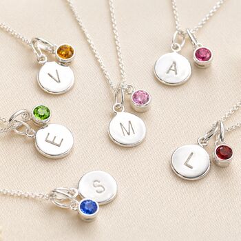 Personalised Sterling Silver Mini Initial And Birthstone Necklace, 2 of 11