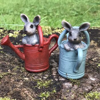 Two Bunny Watering Can Fairy Garden Ornaments In Bag, 4 of 8