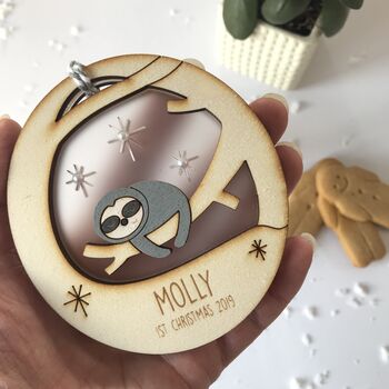 Personalised Baby's 1st Christmas Sloth Bauble, 3 of 4