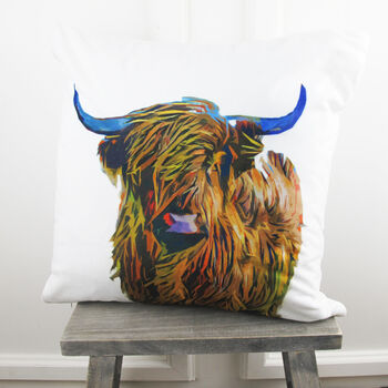 Highland Cow Colourful Pop Art Cushion, 2 of 4
