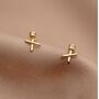 Sterling Silver Mini Kiss Cross Stud Earrings, thumbnail 2 of 7