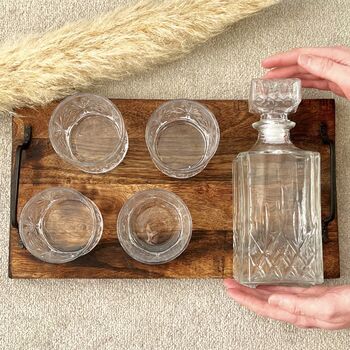 Glass Whiskey Decanter Set With Four Tumblers Gift Set, 4 of 6