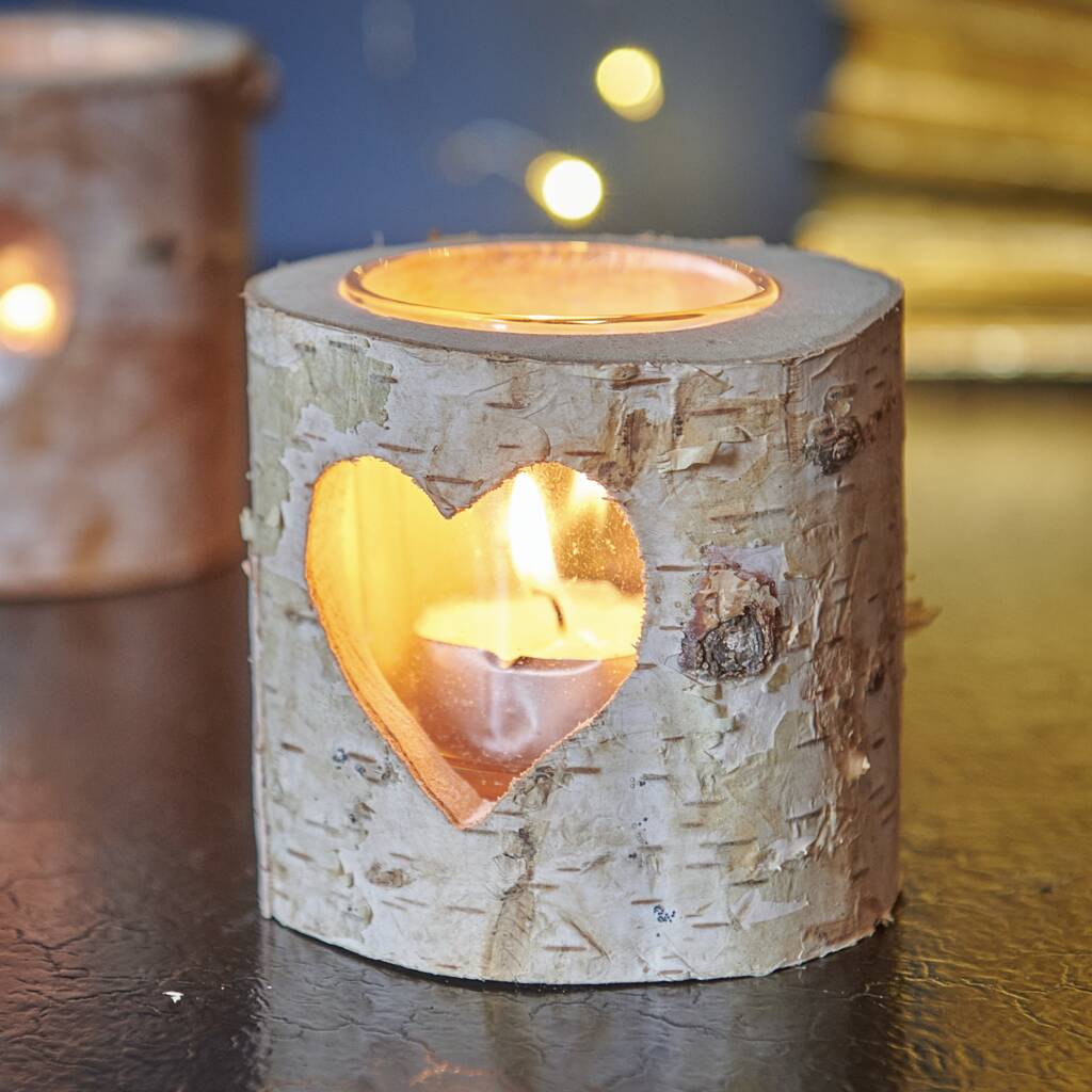 Personalised Heart Birch Bark Candle Holder, 1 of 2
