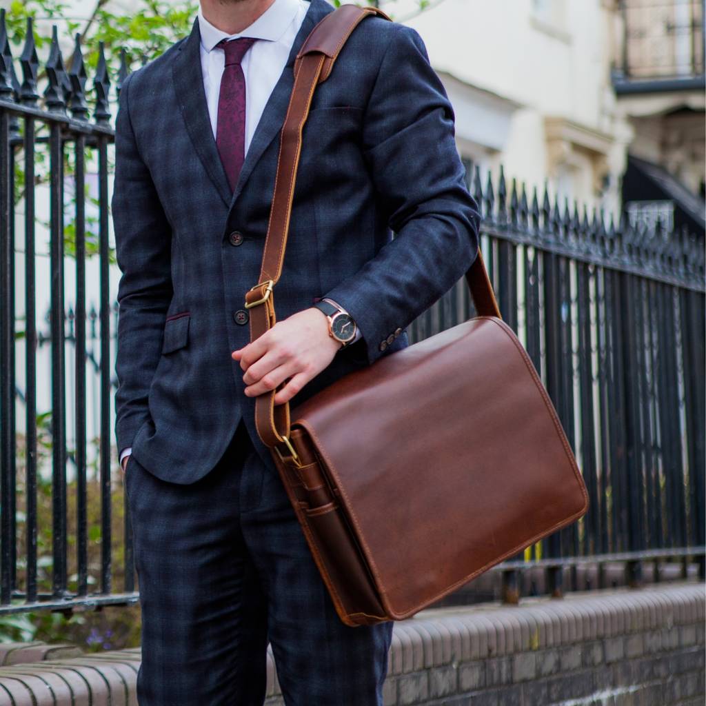 Personalised Leather Messenger Bag For Men ' Ryton ', 1 of 12
