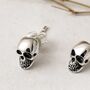 Sterling Silver Skull Stud Earrings, thumbnail 2 of 6